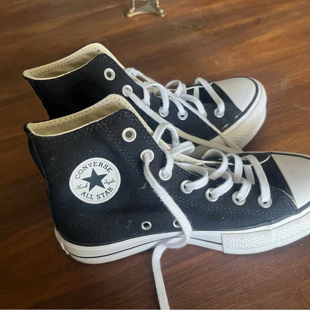 Converse Womans Black and White Platform High-Tops